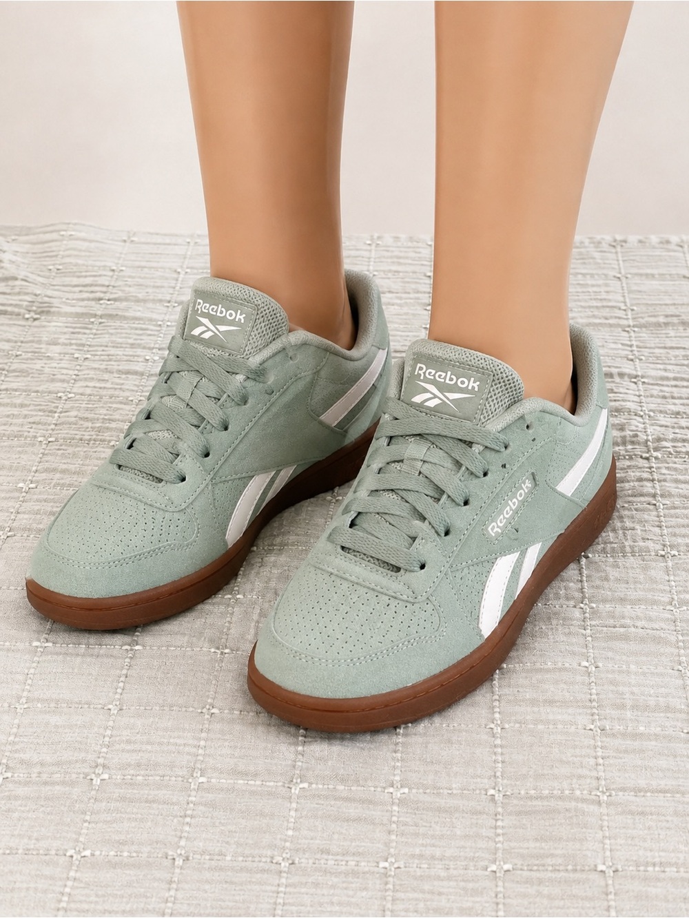 Reebok Women's Suede Sneakers in Sage Green with White Stripes